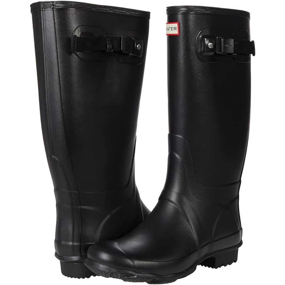 Hunter Huntress Wide Leg Rain Boot Womens Sz 7 Black Rubber Buckle Strap Outdoor
